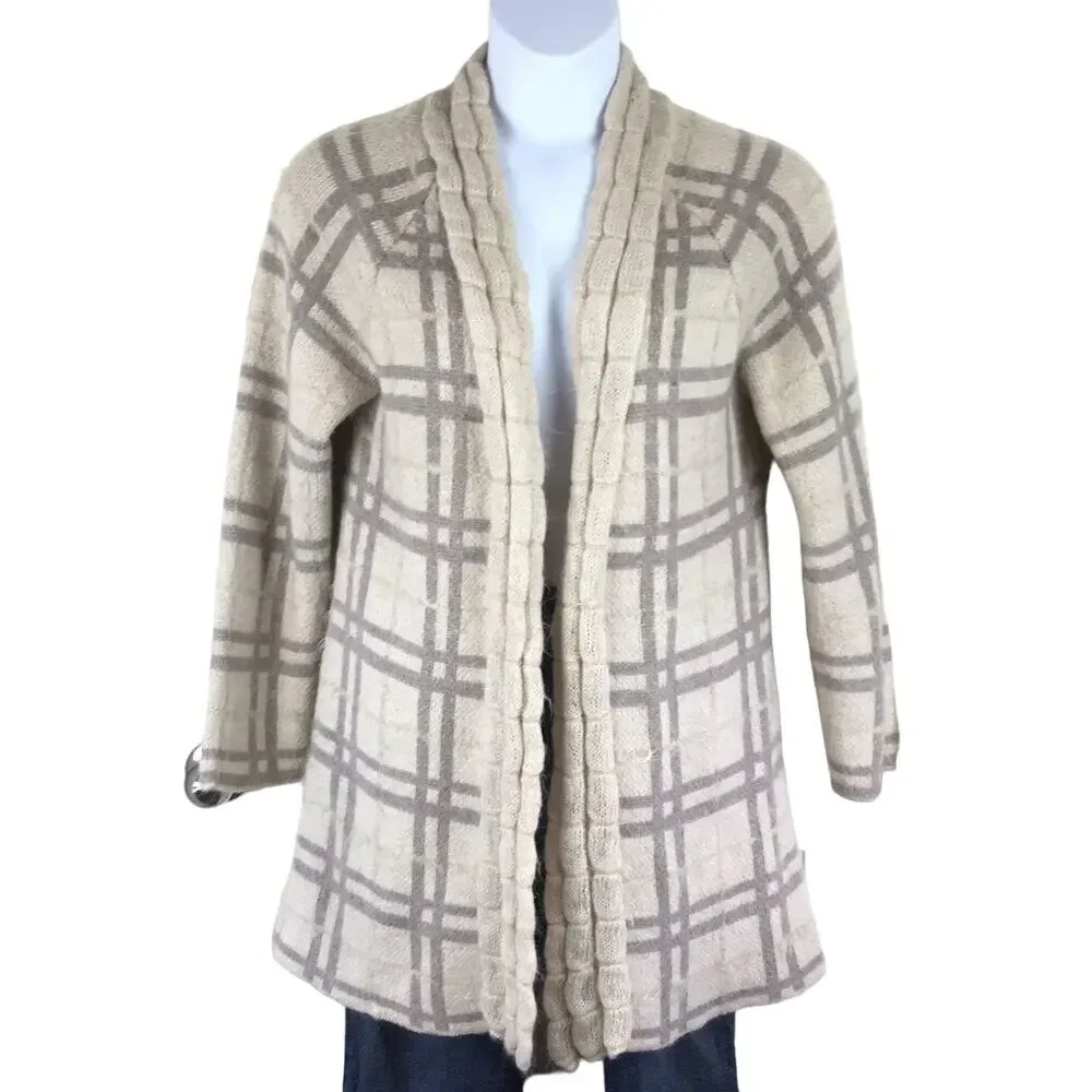 Elisabetta Collection Mohair Wool Blend Cardigan Italy Size XL Cream Gray